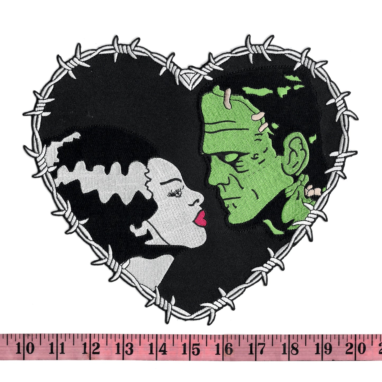 Bride & Frankenstein Heart 10" Wide Embroidered Back Patch