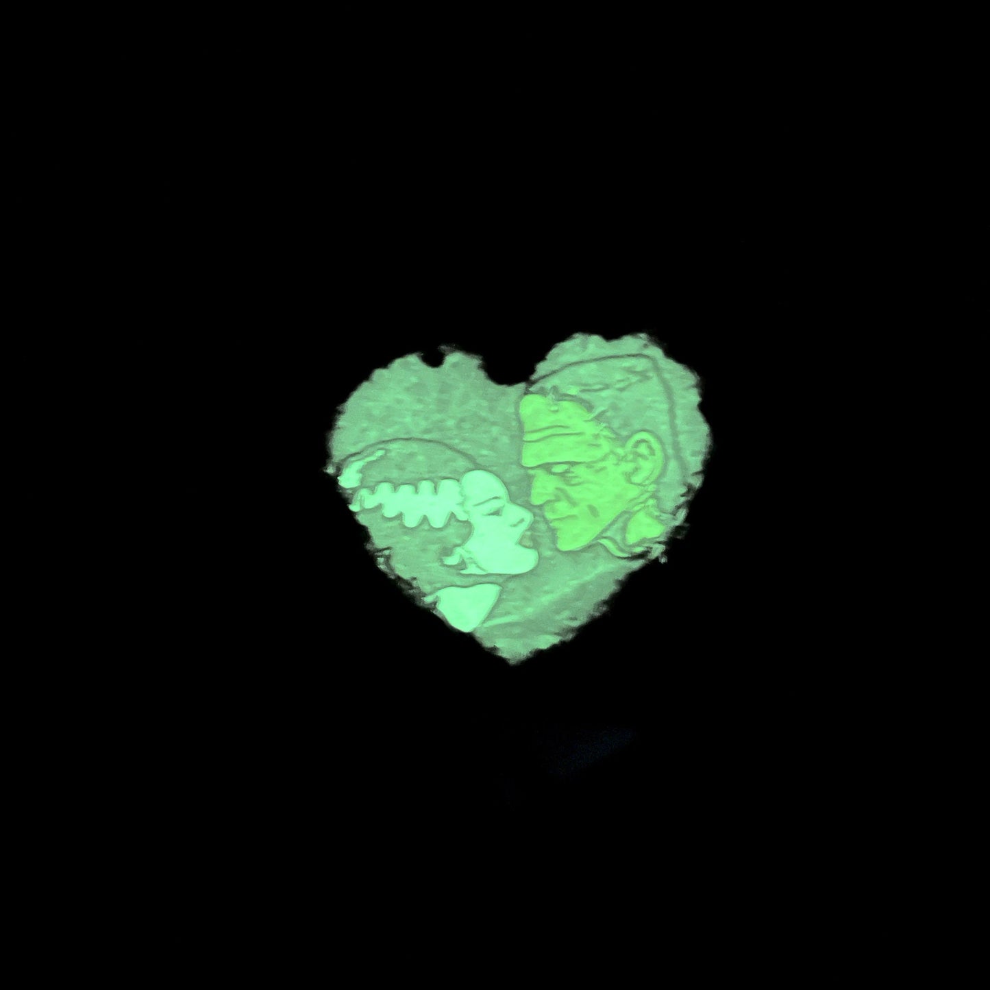 Bride & Frankenstein Heart Glow in the Dark Enamel Pin