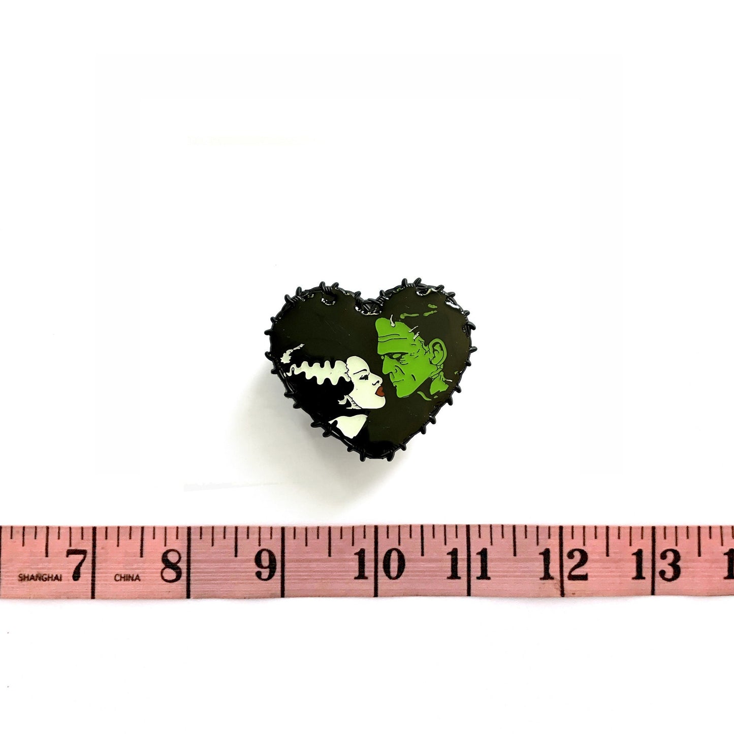 Bride & Frankenstein Heart Glow in the Dark Enamel Pin