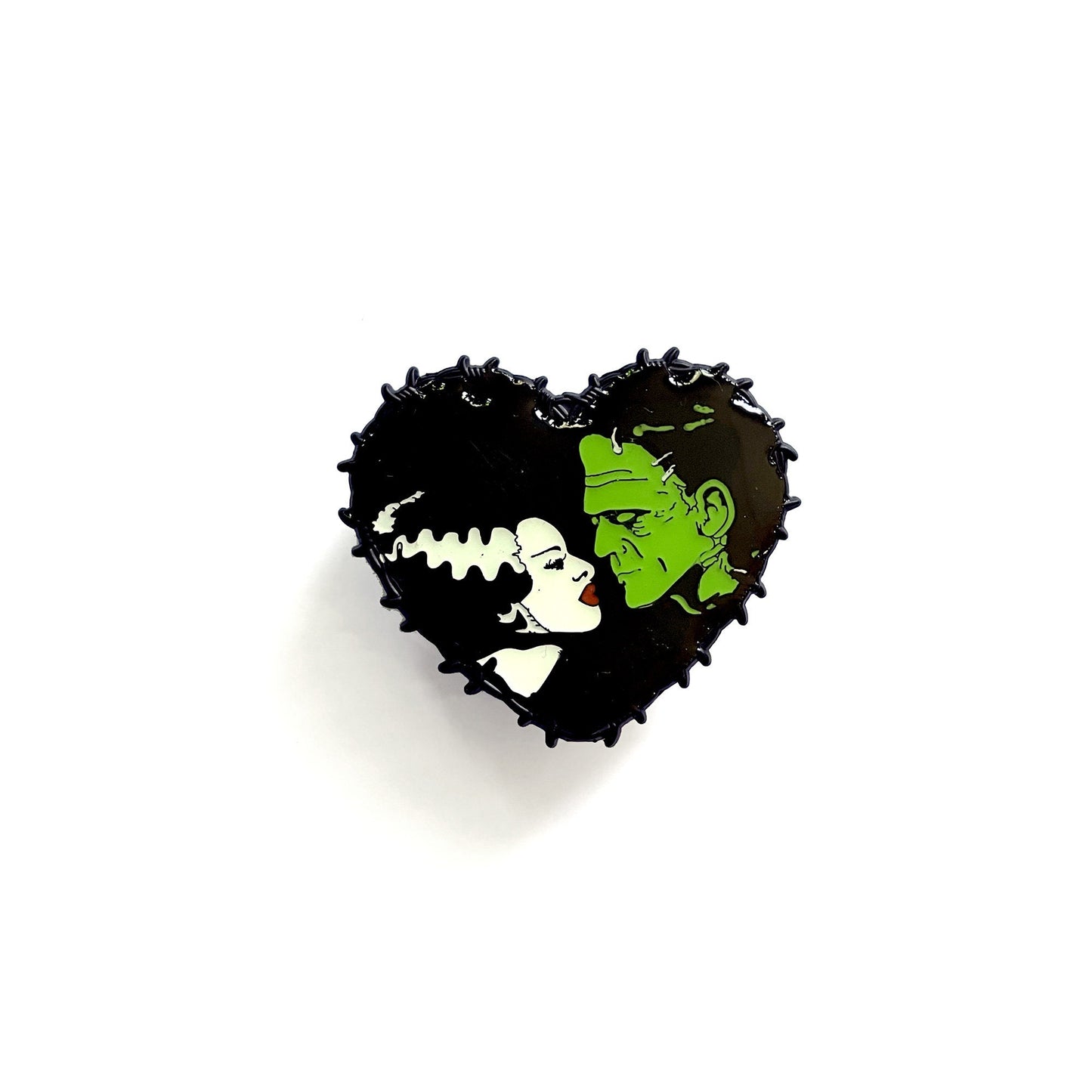 Bride & Frankenstein Heart Glow in the Dark Enamel Pin